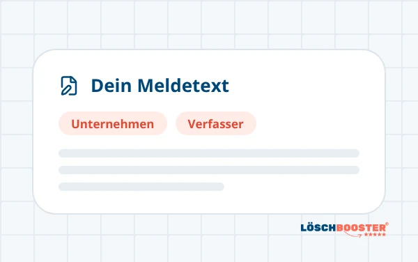 Meldetext mit eingesetztem Unternehmen und Verfasser